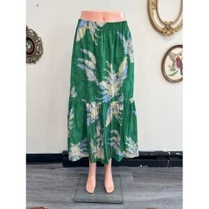 Ba&sh Green Floral Tally Maxi Skirt Elastic Waist Size 36